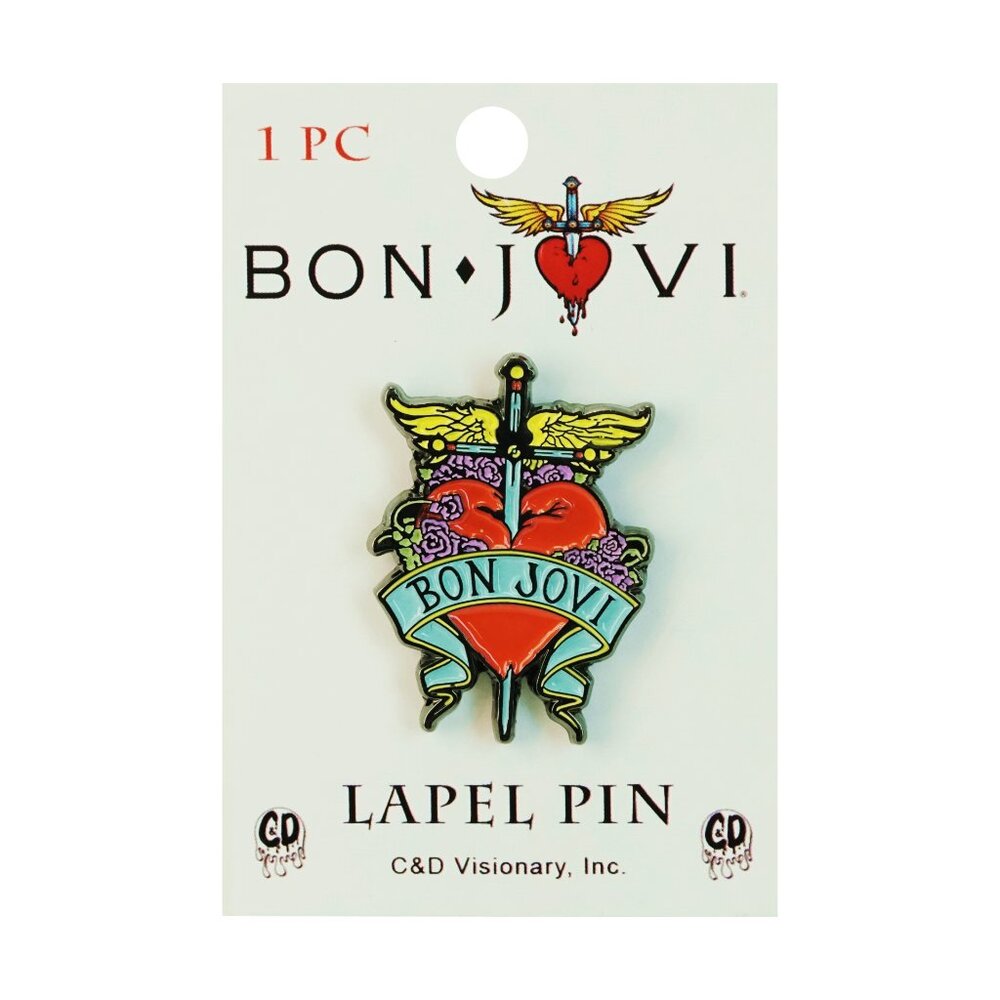 Bon Jovi Enamel Pin - Heart & Sword - 80s 90s Rock Music Band Apparel Gift NWT